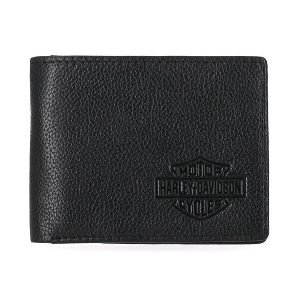 Mens Leather Wallet, Harley-Davidson, Bi-Fold, Black Bar & Shield #MWM004 - Picture 1 of 3